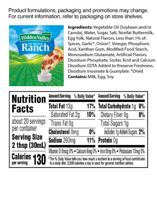 20 oz Easy Squeeze bottle nutrition facts label