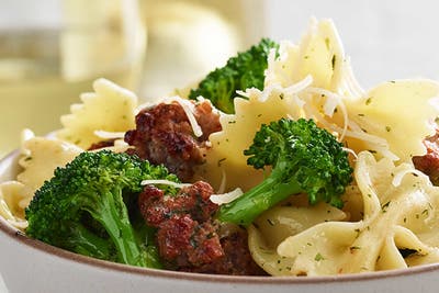 Broccoli, Sausage and Bowtie Pasta with Ranch Oil