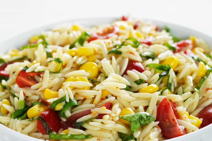 Orzo Pasta Salad with Tomatoes, Corn and Basil
