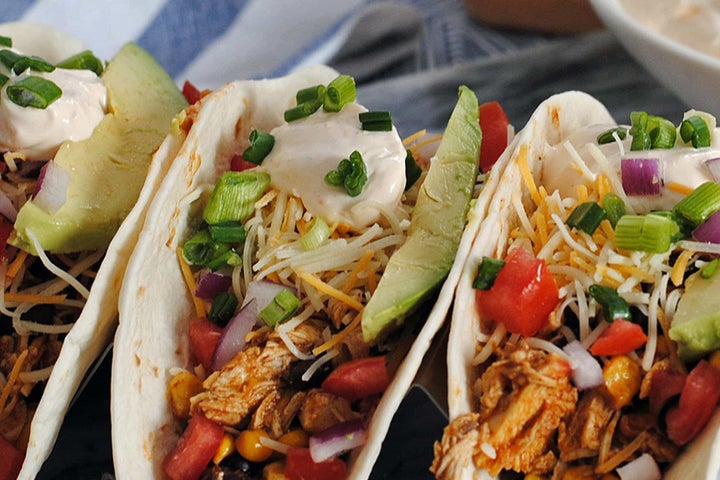 Pulled Chicken Tacos with Sriracha Ranch Sour Cream