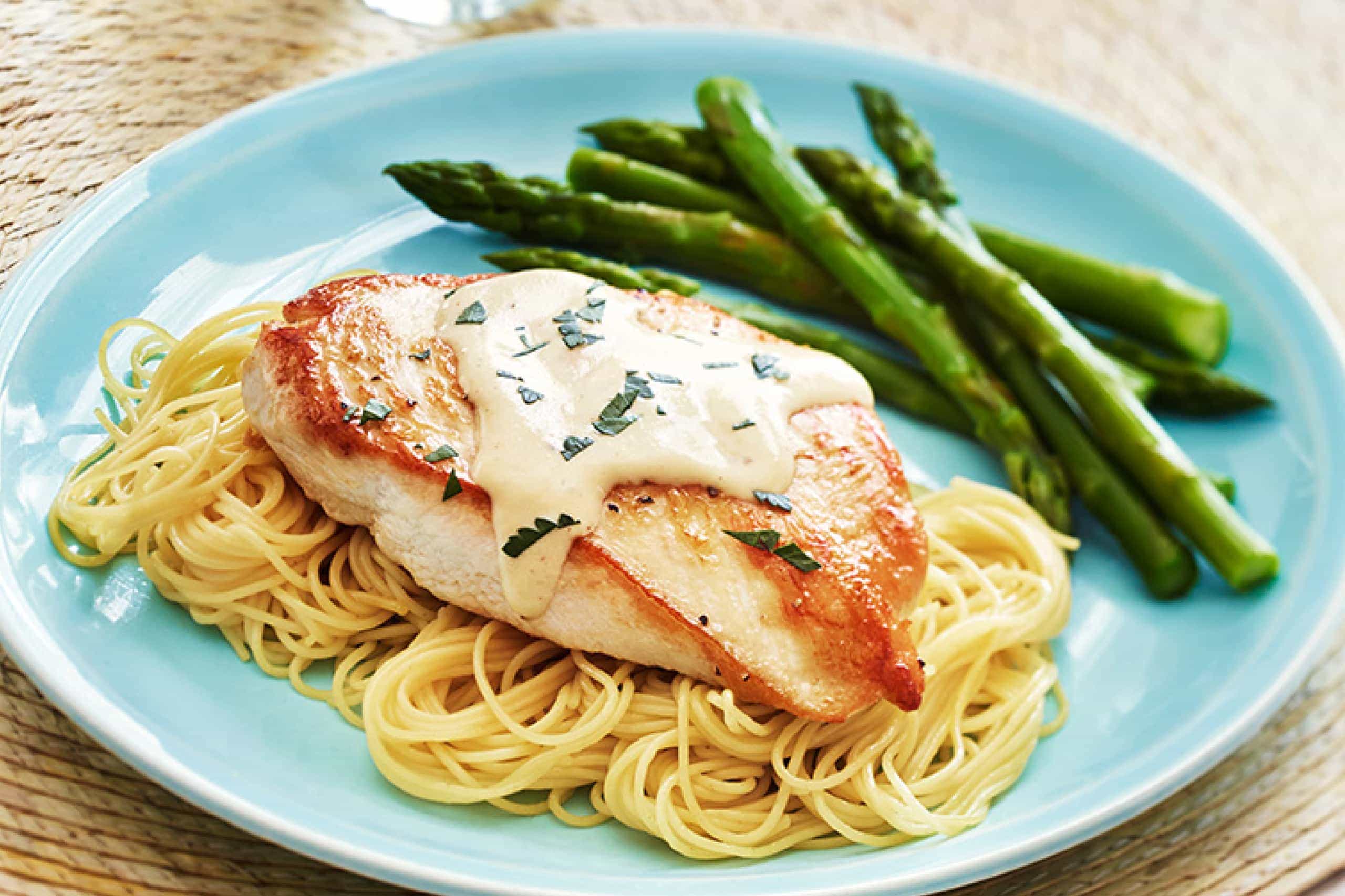 Dressed Chicken Breasts with Angel Hair Pasta Recipe
