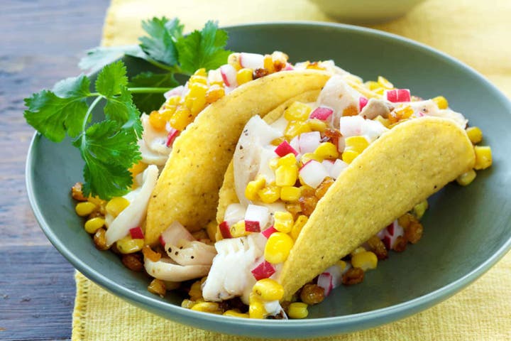 Roasted Corn and Radish Fish Tacos
