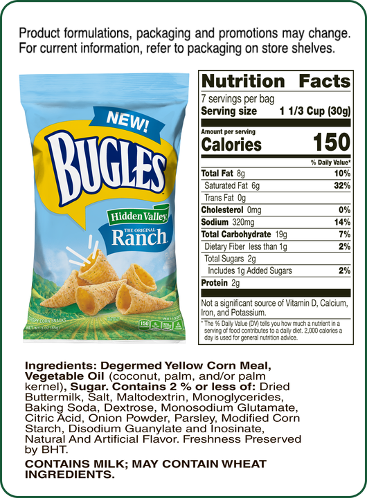 Snak Club Bugles nutrition facts