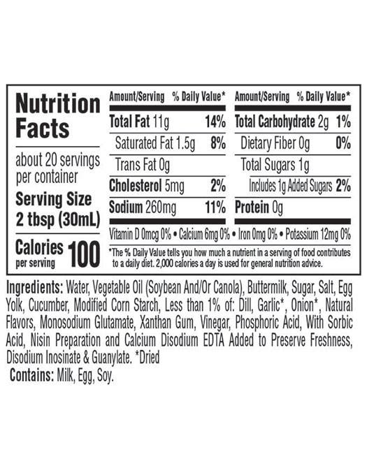 Buffalo Ranch Easy Squeeze bottle nutrition facts