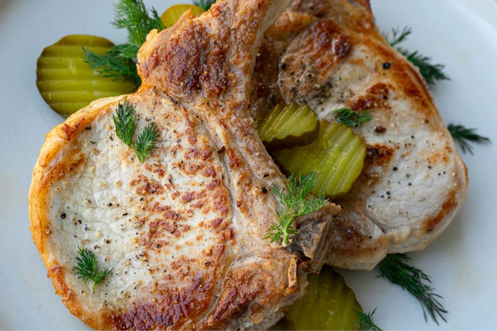 Dill Pickle Juice Brined Ranch Pork Chops