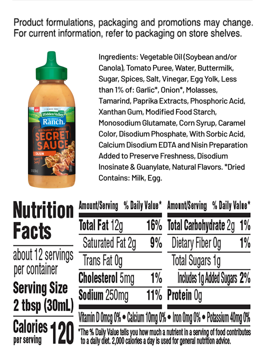 cajun secret sauce nutrition facts