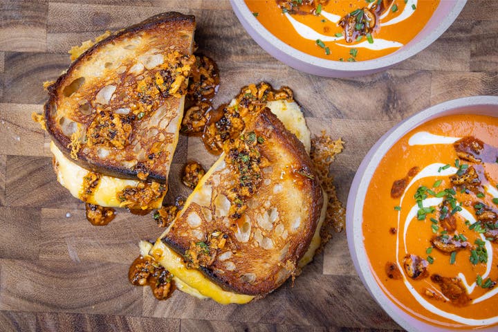 Hidden Valley® Ranch-Infused Tomato Soup & Chili Crunch Grilled Cheese