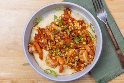 Chili Kissed Shrimp Over Creamy Ranch Grits